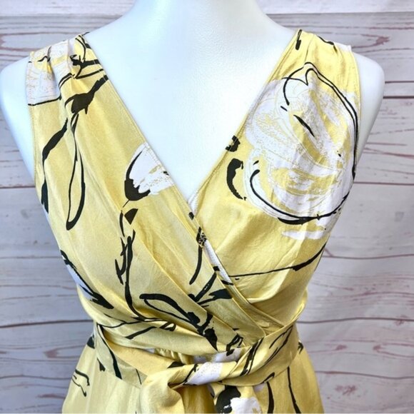 Moschino Painted Floral Silk Faux Wrap Surplice Dress - Picture 7 of 10